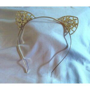 Gold Tone Cat Ear Headband For Halloween Costume Cosplay & Parties